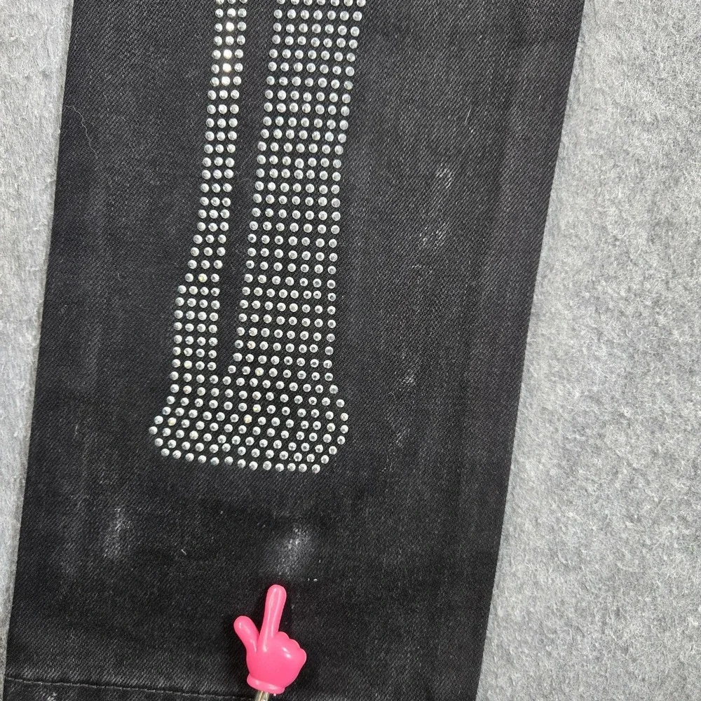 Mnml Jeans Mens 31x35‎ (tag 32) Black Skeleton Rhinestone Slim Straight Denim
